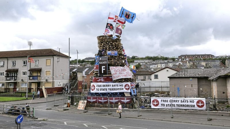 A republican bonefire in the Bogside area of Derry, August 2019. Picture by Margaret McLaughlin 