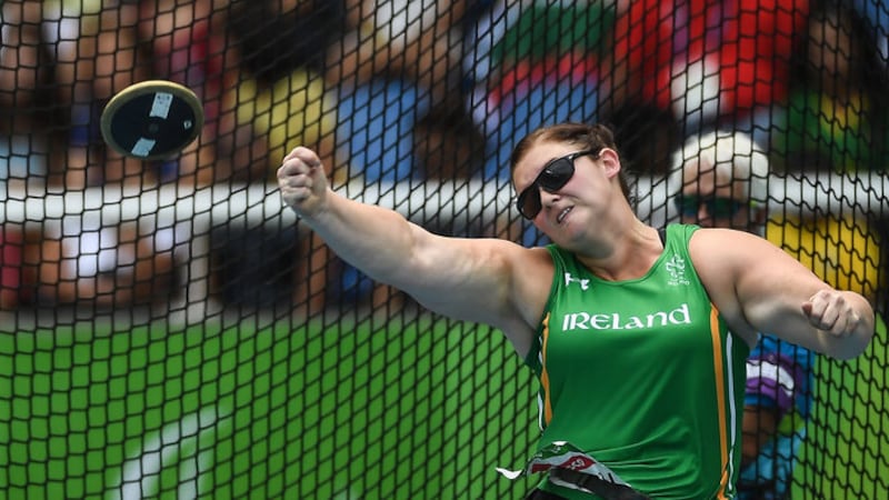 Orla Barry of Ireland in action during the Women's Discus F57 Final at the Olympic Stadium during the Rio 2016 Paralympic Games<br />Picture by Sportsfile&nbsp;
