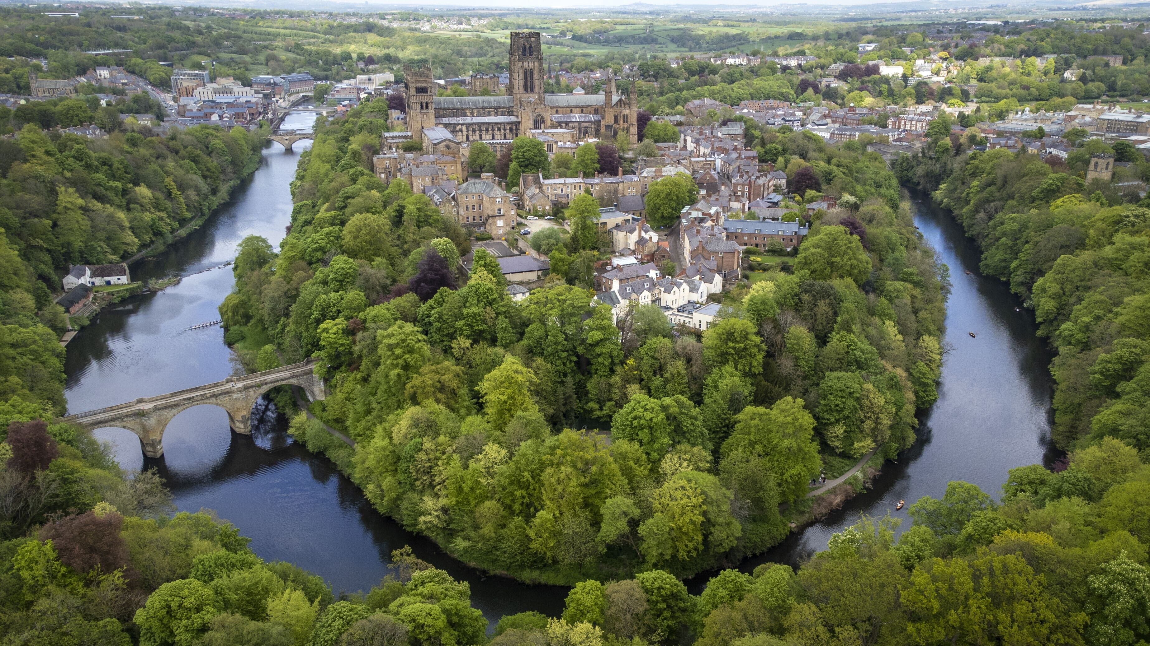 Durham Cathedral which stands on The Bailey, a peninsula formed by the River Wear looping around the historic centre of Durham (Jane Barlow/PA)