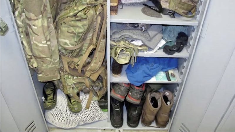 Ciaran Maxwell&#39;s locker at the British military base Norton Manor Camp, in Somerset. 