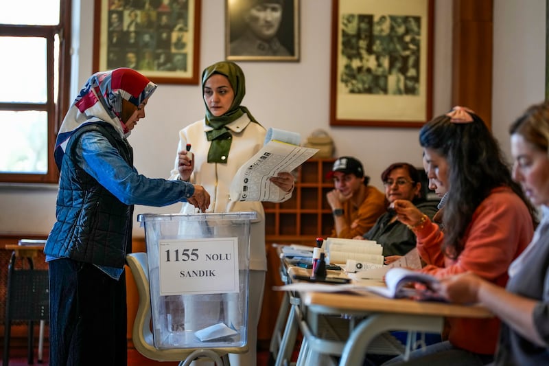 A polling station in Istanbul as Turkey goes to the polls for local elections (Emrah Gurel/AP)