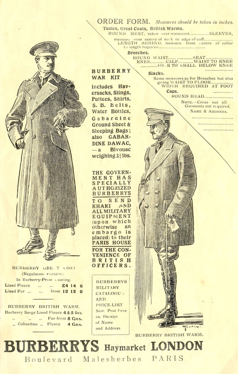 WWI advertisement for Burberry coats