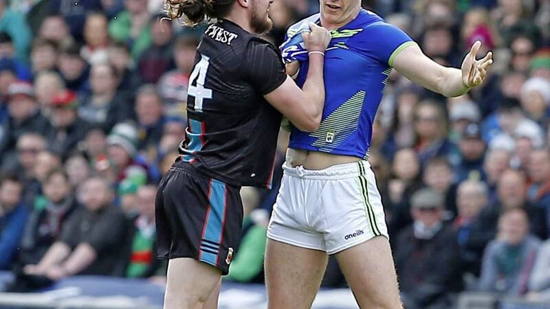 Kerry&#39;s David Clifford and Mayo&#39;s Padraig O&#39;Hora in action during the GAA Allianz Football League Division One Final between Kerry and Mayo on 04-03-2022 at Croke Park Dublin.. Pic Philip Walsh. 
