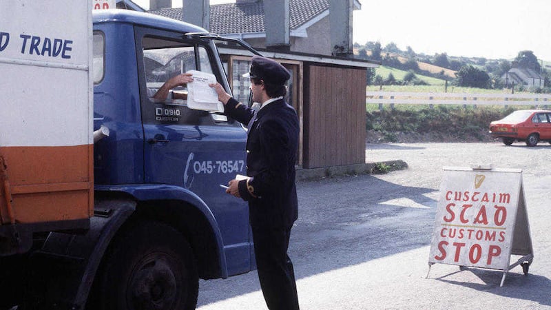 The north/south border customs post outside Newry, Co Down in the 1980s. Arlene Foster and Martin McGuinness have told British prime minister Theresa May that a post Brexit border should not enable dissident and criminal activity 