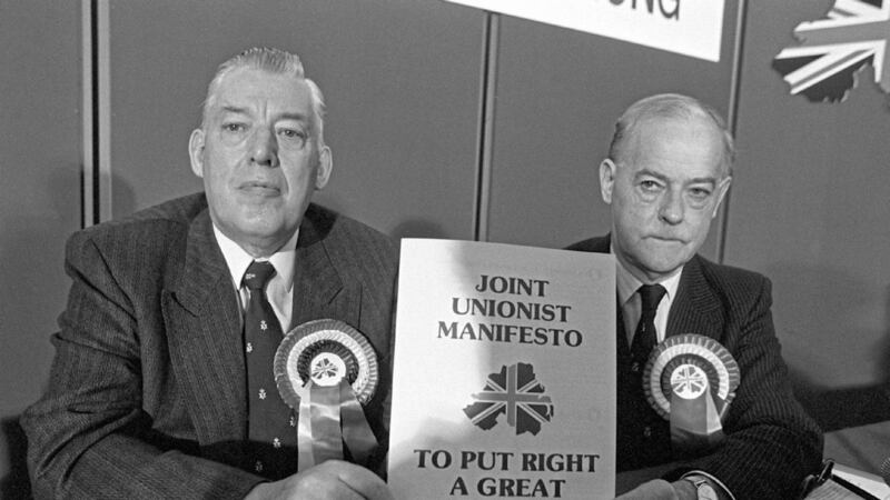 Ian Paisley and Jim Molyneaux pictured in 1987. Picture by Pacemaker 