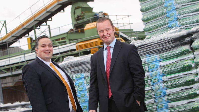 Danske Bank&rsquo;s Aaron Ennis (right) pictured with Westland Horticulture finance director Scott Dougherty 