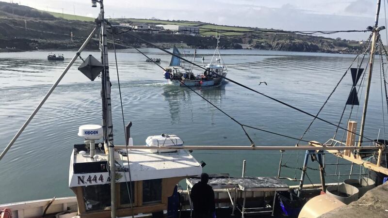 Seized boats Boy Joseph and Amity leave Clogherhead Harbour after Judge John Coughlan ruled both should be released. Picture by Aoife Moore, Press Association 