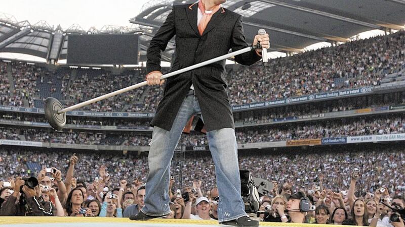 Robbie Williams performs on stage at Croke Park in Dublin 