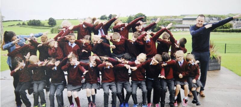 Christopher Colhoun was appointed vice-principal of St Patrick&#39;s Primary School, Donaghmore last year. Here, he teaches his pupils the &#39;Dab&#39; 