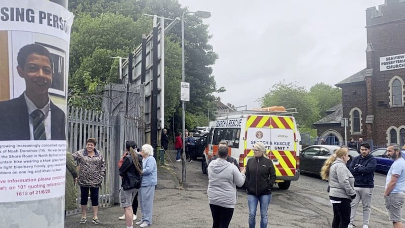 The public turned out in large numbers to help Search and Rescue teams in north Belfast as they looked for 14-year-old Noah Donohoe. Picture by Hugh Russell 