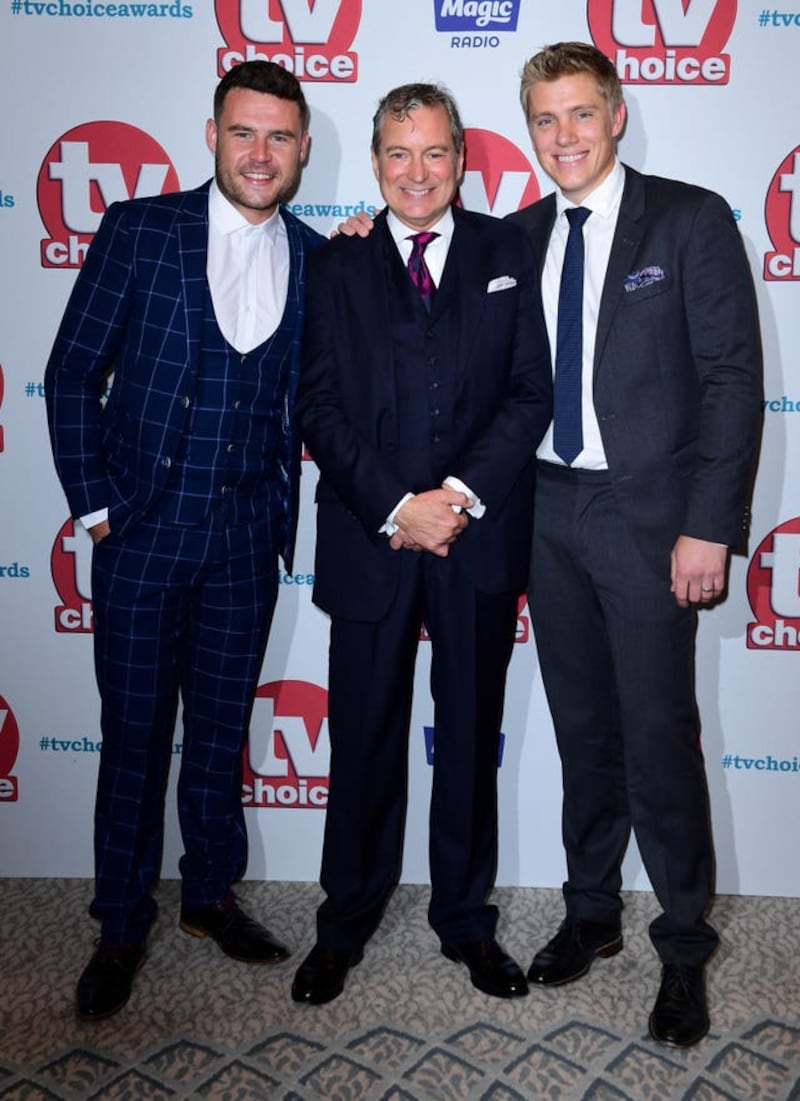 Danny Miller and Ryan Hawley with John Middleton attending the TV Choice Awards 2017 (Ian West/PA)