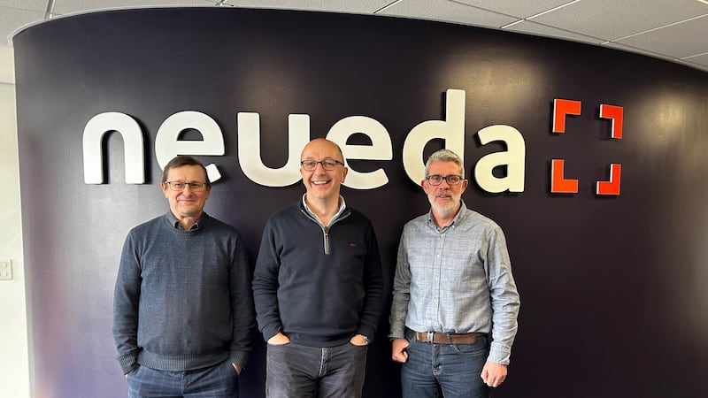 L-R: Nick Todd, Conygre CEO; David Bole, Neueda director and founder, with Kevin Corrigan, Neueda chief operating officer.