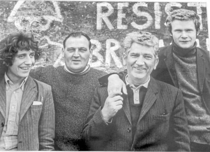 A young Martin McGuinness pictured with former IRA leader, Sean Keenan and other Derry republicans. Picture copy Margaret McLaughlin 