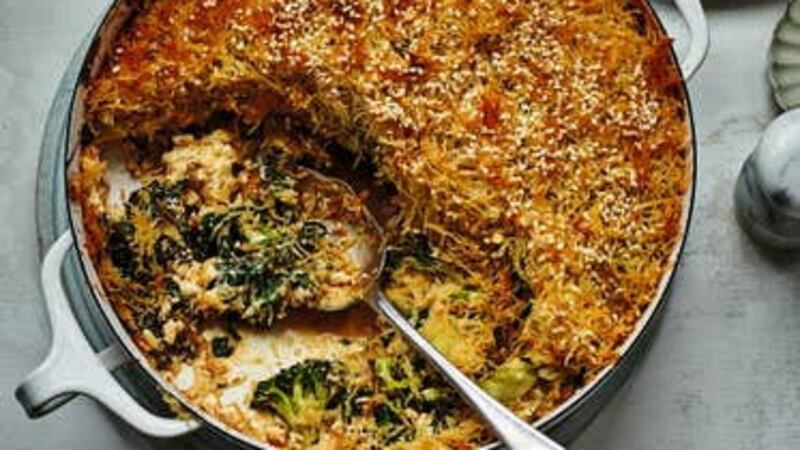 Broccoli, kale and spinach kataifi pie (Kristin Perers/PA)