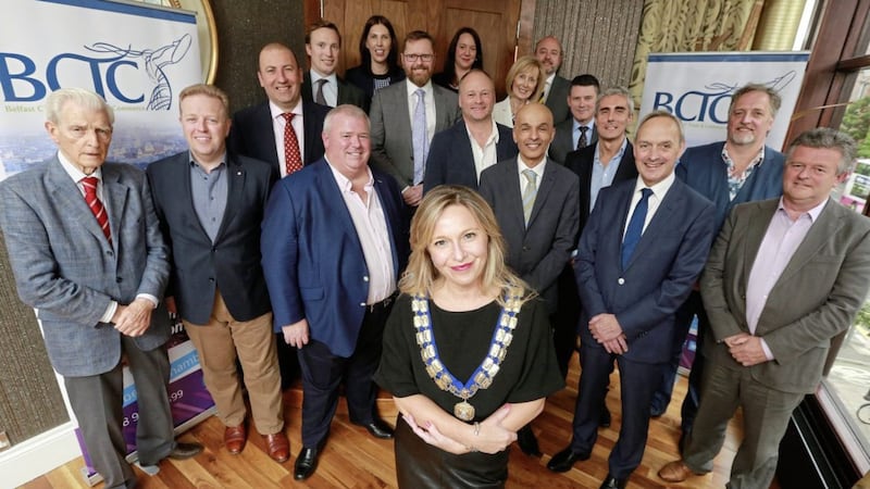 New Belfast Chamber of Trade &amp; Commerce president Michelle Greeves (foreground) with senior members of the organisation at its annual meeting 