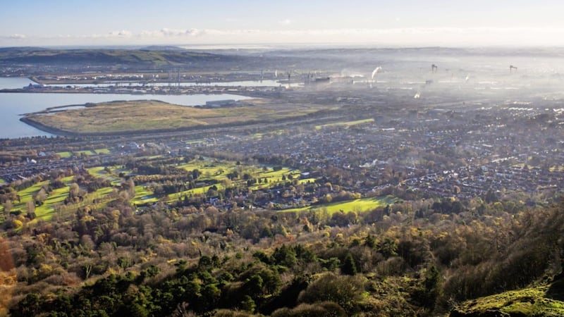 The view out over Belfast from the top of Cave Hill, Beann Mhadag&aacute;in in Irish &ndash; Madag&aacute;n&rsquo;s peak 