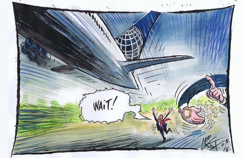 The Ian Knox cartoon that featured in The Irish News in November last year following reports that a &pound;9m rescue package for the United Airlines service had been blocked by the European Commission&nbsp;