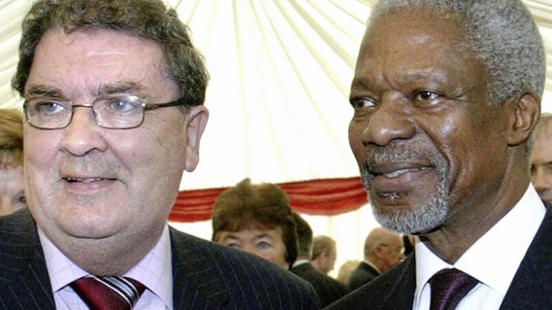 Former SDLP leader John Hume and UN Secretary General Kofi Annan in Derry in October 2004. Picture: Margaret McLaughlin 