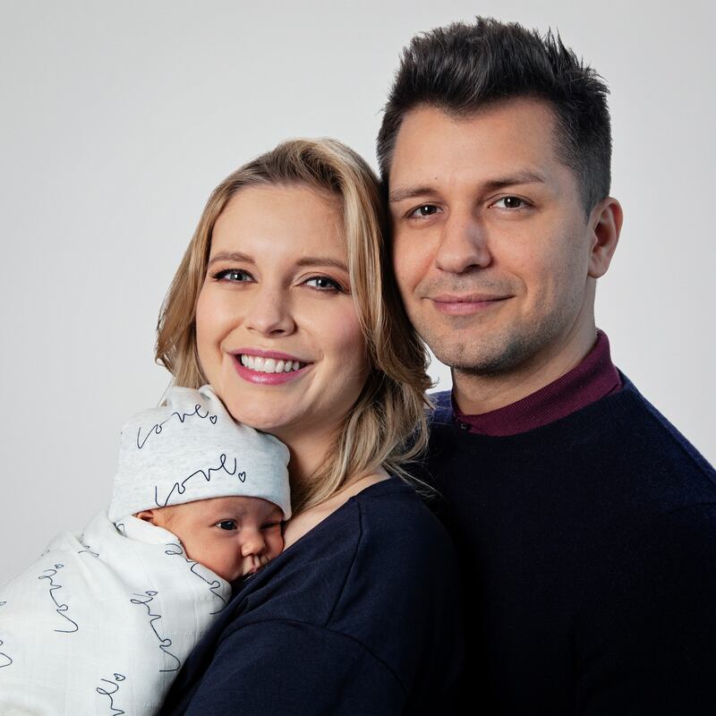 Rachel Riley, husband Pasha Kovalev and daughter Maven Aria 