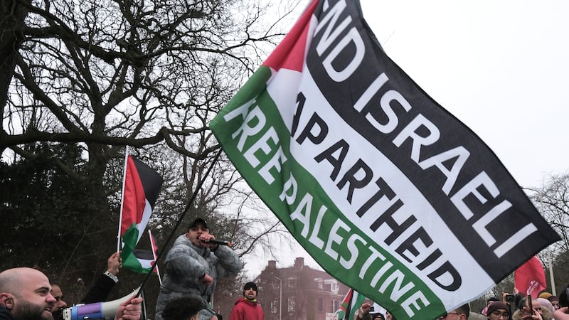 Protesters wave Palestinian flags (Patrick Post/AP)