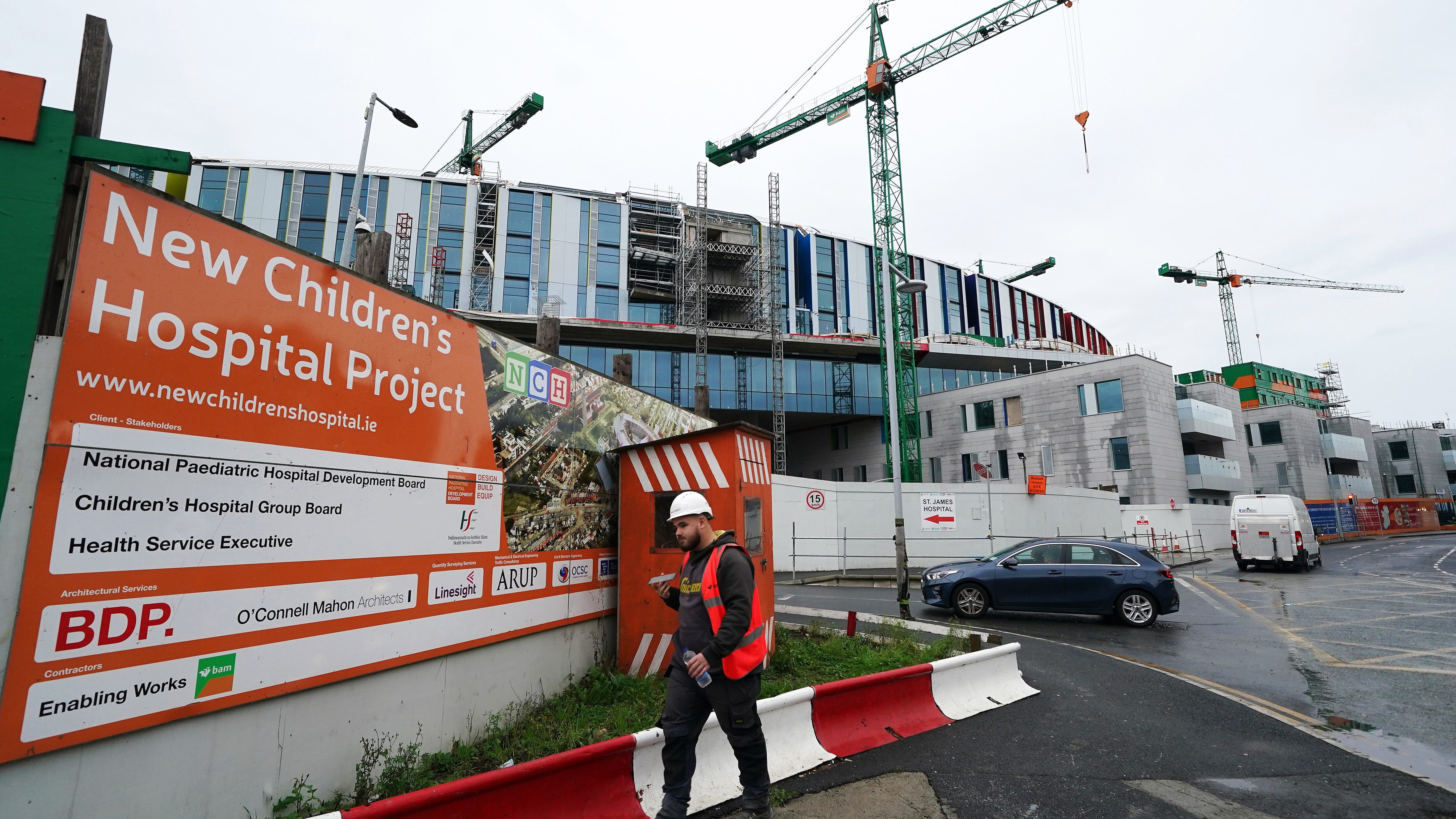 A construction worker at the construction site of the new National Children’s Hospital in Dublin (PA)