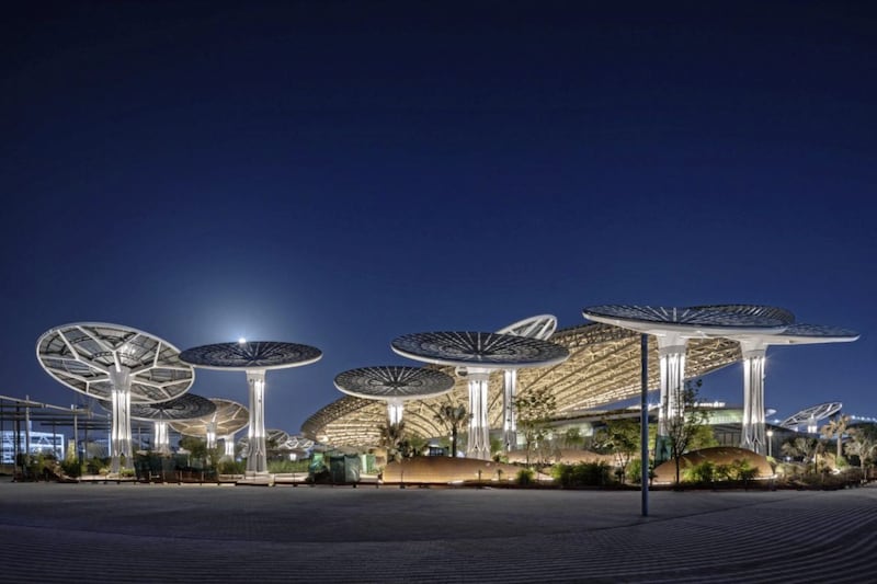 The Sustainability Pavilion at night. Picture by PA Photo/Dany Eid 