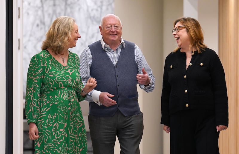 Two of the longest surviving heart-lung transplant patients Tineke Dixon (left) and Katie Mitchell (right) with their surgeon Professor John Wallwork