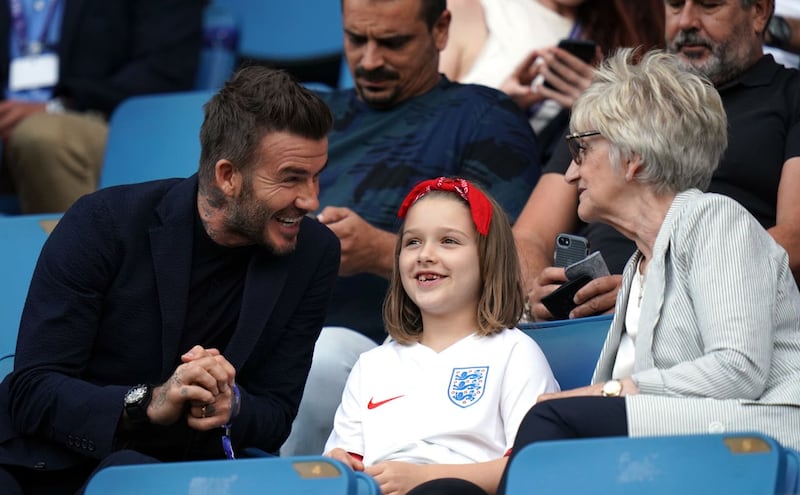 David Beckham with mum Sandra and daughter Harper