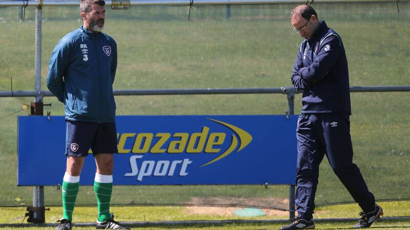 Republic of Ireland manager Martin O&#39;Neill and his assistant Roy Keane patrol the sidelines during a training session at Gannon Park in Dublin on Wednesday Picture: PA 