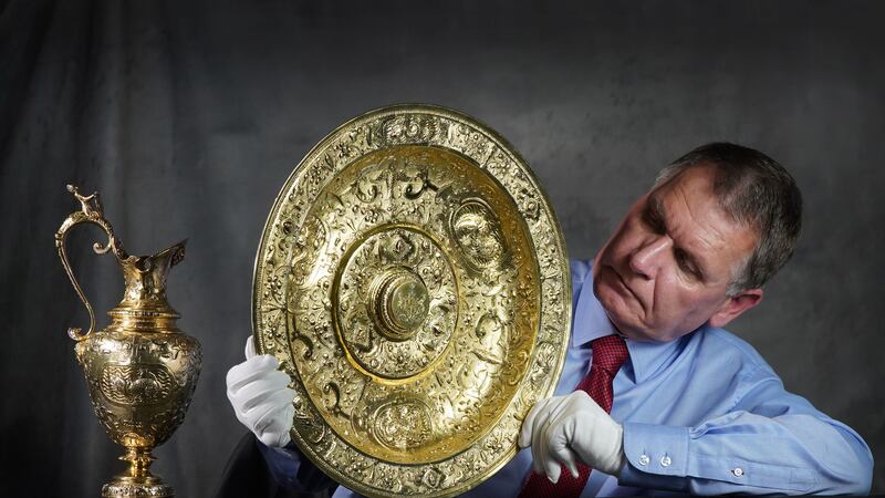 Curator Dr Godfrey Evans with the Panmure ewer and basin (Stewart Attwood/PA)