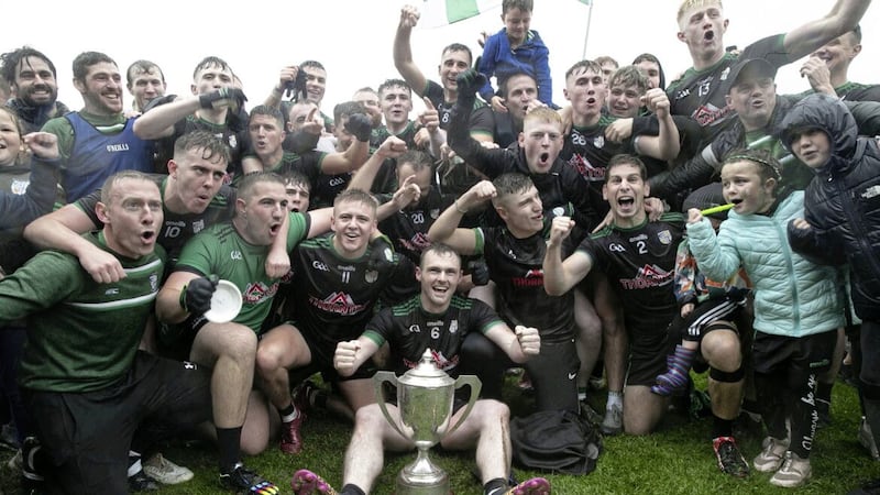 Cargin county champions for the fourth time in five years, edging out Aghagallon at Corrigan Park Picture by Hugh Russell. 