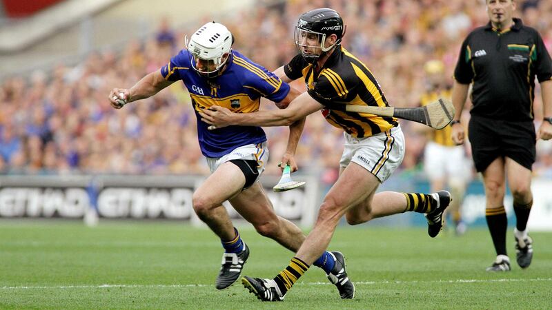 Tipperary's Patrick Maher under press from Kilkenny's Jackie Tyrrell. Picture Seamus Loughran&nbsp;