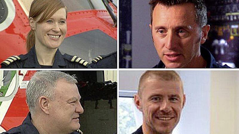 From the top left, clockwise, Captain Dara Fitzpatrick, Captain Mark Duffy, winchman Ciaran Smith and winchman Paul Orsmby. Picture from Irish Coastguard 
