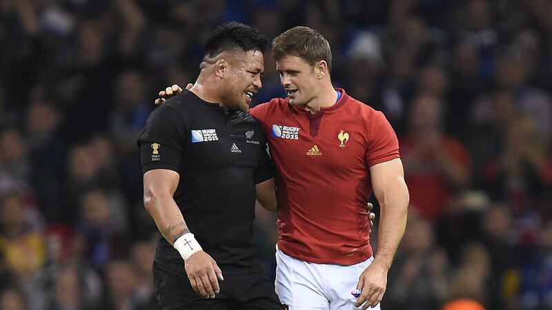 New Zealand's Keven Mealamu chats with France's Rory Kockott at the end of their Rugby World Cup clash at the Millennium Stadium<br />Picture: PA&nbsp;