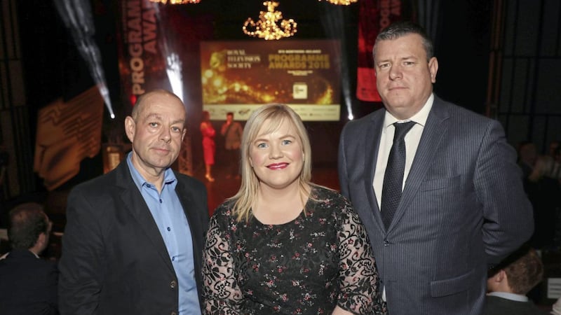 Journalist Barry McCaffrey, Sinn F&eacute;in MLA Emma Rogan and solicitor Niall Murphy at the RTS Northern Ireland awards. Picture by Declan Roughan