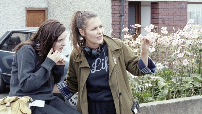 Kissing Candice star Ann Skelly on set with writer director Aoife McArdle 