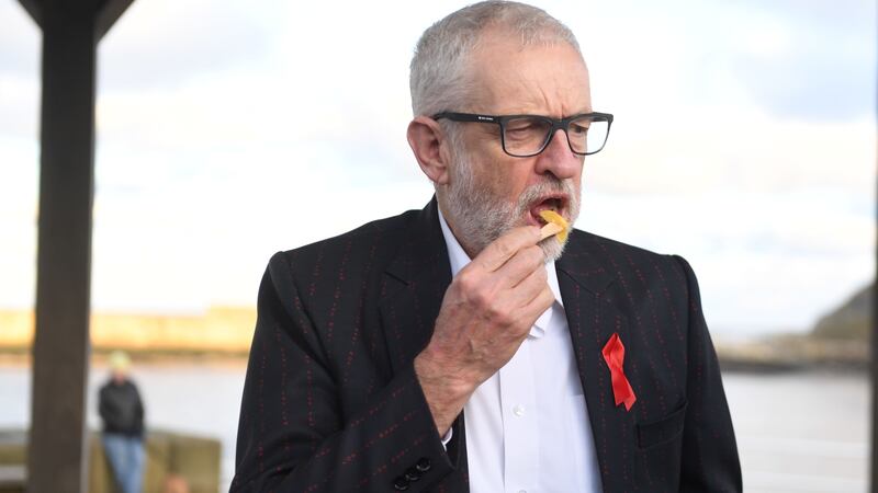 The Labour leader joked he had ‘chips for the many’ as he visited Whitby, North Yorkshire.