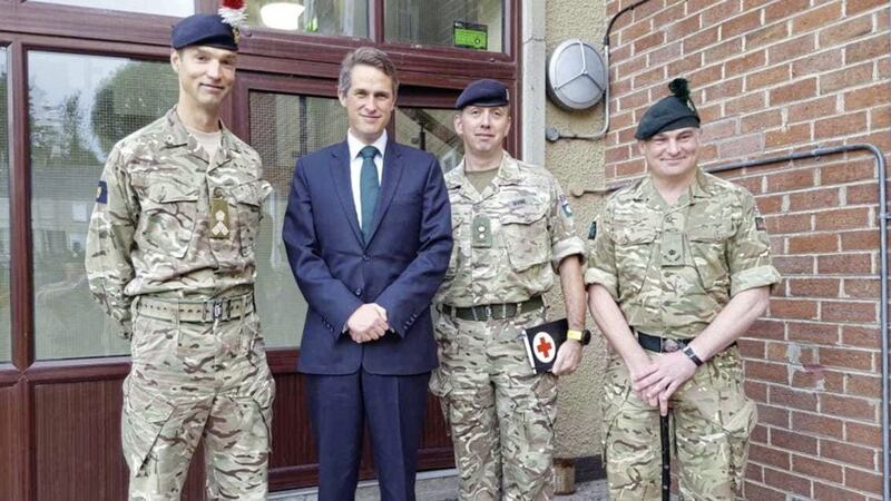 Defence secretary Gavin Williamson at the British Army reserve base in Enniskillen at the weekend. 