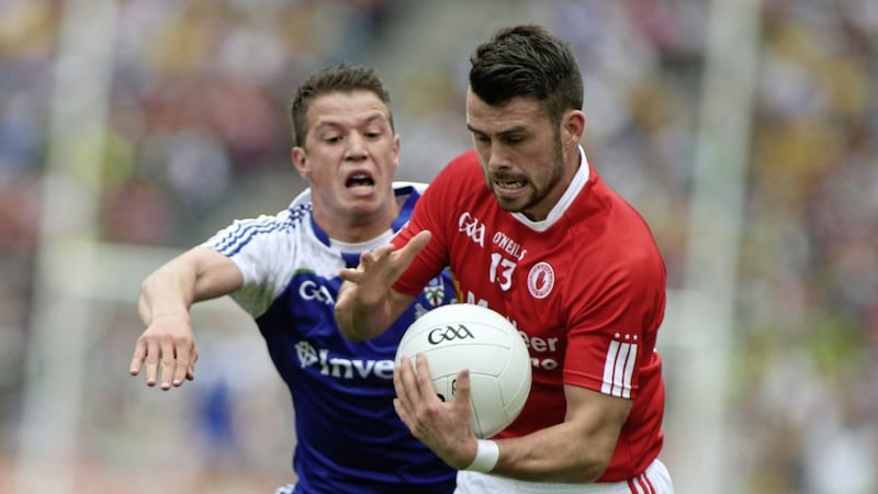 Monaghan's Ryan Wylie and Tyrone's Darren McCurry have been regular rivals, and may meet again in Croke Park on Saturday. <br />Picture Hugh Russell