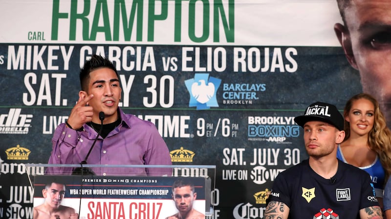 Leo Santa Cruz and Carl Frampton at their New York press conference ahead of Saturday's fight <br />Picture by Press Eye &nbsp;