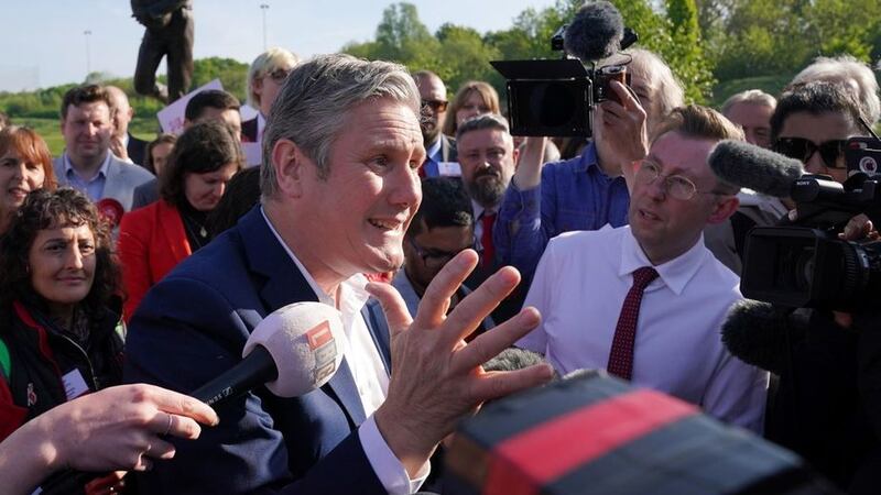 &nbsp;Labour leader Keir Starmer speaks to supporters outside StoneX Stadium in Barnet, London after the party clinched victory in Barnet in local government elections.