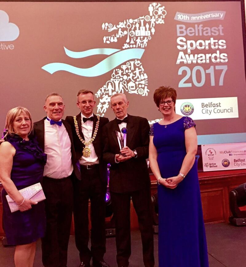 St John&#39;s, Belfast committee members with Belfast Lord Mayor Brian Kingston after receiving the Promoting Healthy Lifestyles award at last weekend&rsquo;s Belfast City Council Sports Awards. Pictured are Anne McCann, Kevin Gough, Brian Kingston, Gerry McCann and Maria Gough 