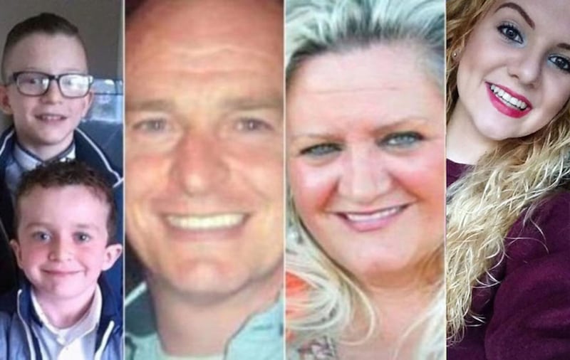 Buncrana pier victims Mark McGrotty (12) and Evan McGrotty (eight), Sean McGrotty (48), Ruth Daniels (57) and Jodie Lee Daniels (14) died when their car slid into Lough Swilly in March 2016&nbsp;