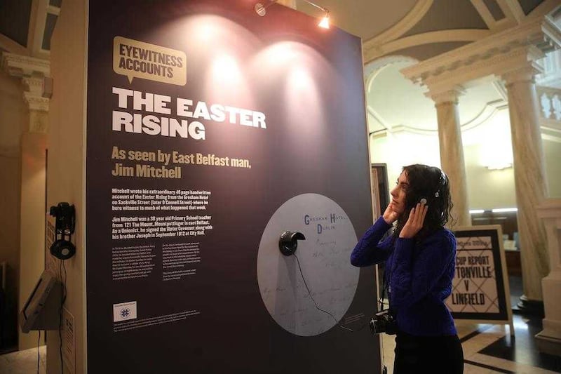 A decade of centenaries exhibition at Belfast City Hall. Picture by Hugh Russell 