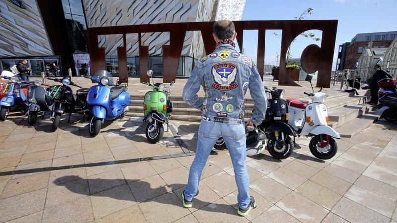 Up to 2,000-3,000 Vespa enthusiasts arrive in Belfast for the Vespa World Days event being held in the Titanic Quarter Picture Mal McCann. 