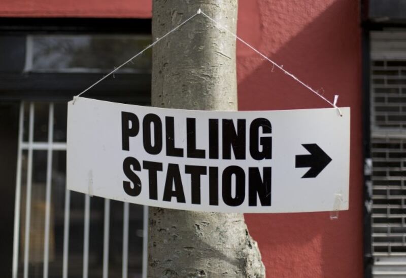 A polling station sign in north London. 