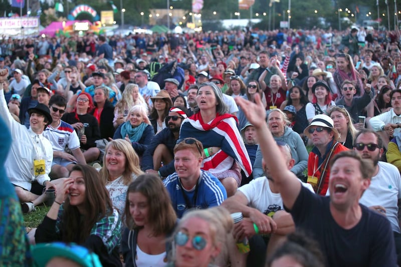 England fans at Glastonbury watch the Lionesses on the big screen