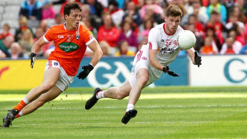 <b style="font-family: &quot;ITC Franklin Gothic&quot;; ">POSSESSION FOOTBALL:</b><span style="font-family: &quot;ITC Franklin Gothic&quot;; "> Tyrone&rsquo;s Conor Meyler from Omagh gets to the ball before Armagh&rsquo;s James Morgan in Saturday&rsquo;s disappointing All-Ireland football Quarter Final at Coke Park</span><span class="Apple-converted-space" style="font-family: &quot;ITC Franklin Gothic&quot;; ">&nbsp;</span>&nbsp;
