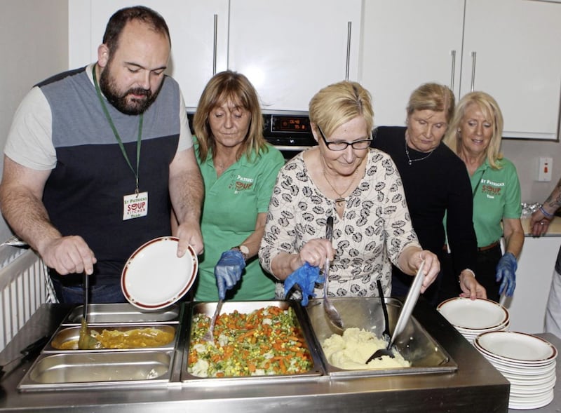 Paul McCusker (left) pictured with his team of volunteers at St Partrick&#39;s Soup Kitchen. Pictured from left are Paul McCusker, Elenor Fennell, Marion Hughes, Geraldine Smyth and Rita Campbell. Picture Matt Bohill 