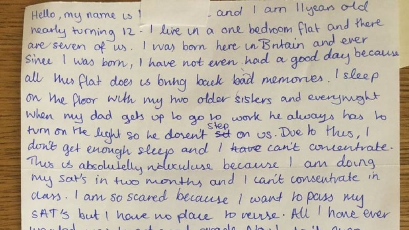 The unnamed girl – one of a family of seven living in a one-bed council flat – says she is unable to sleep and is worried about her school exams.